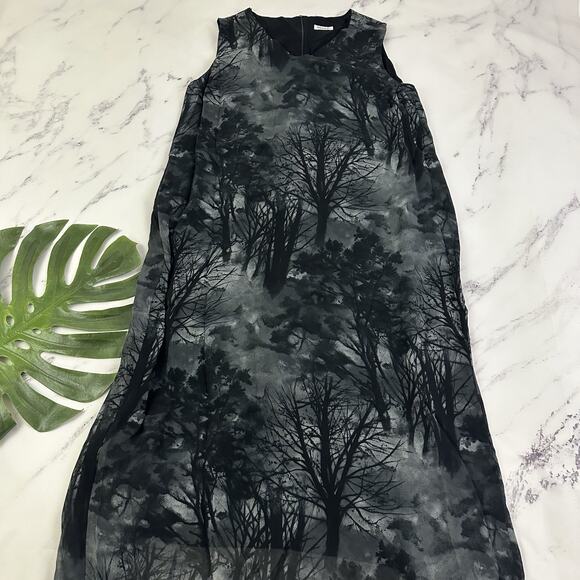 Tessuto Womens Vintage Y2k Slip Maxi Dress Size Xl Black Gray Trees Witchy - Picture 1 of 9